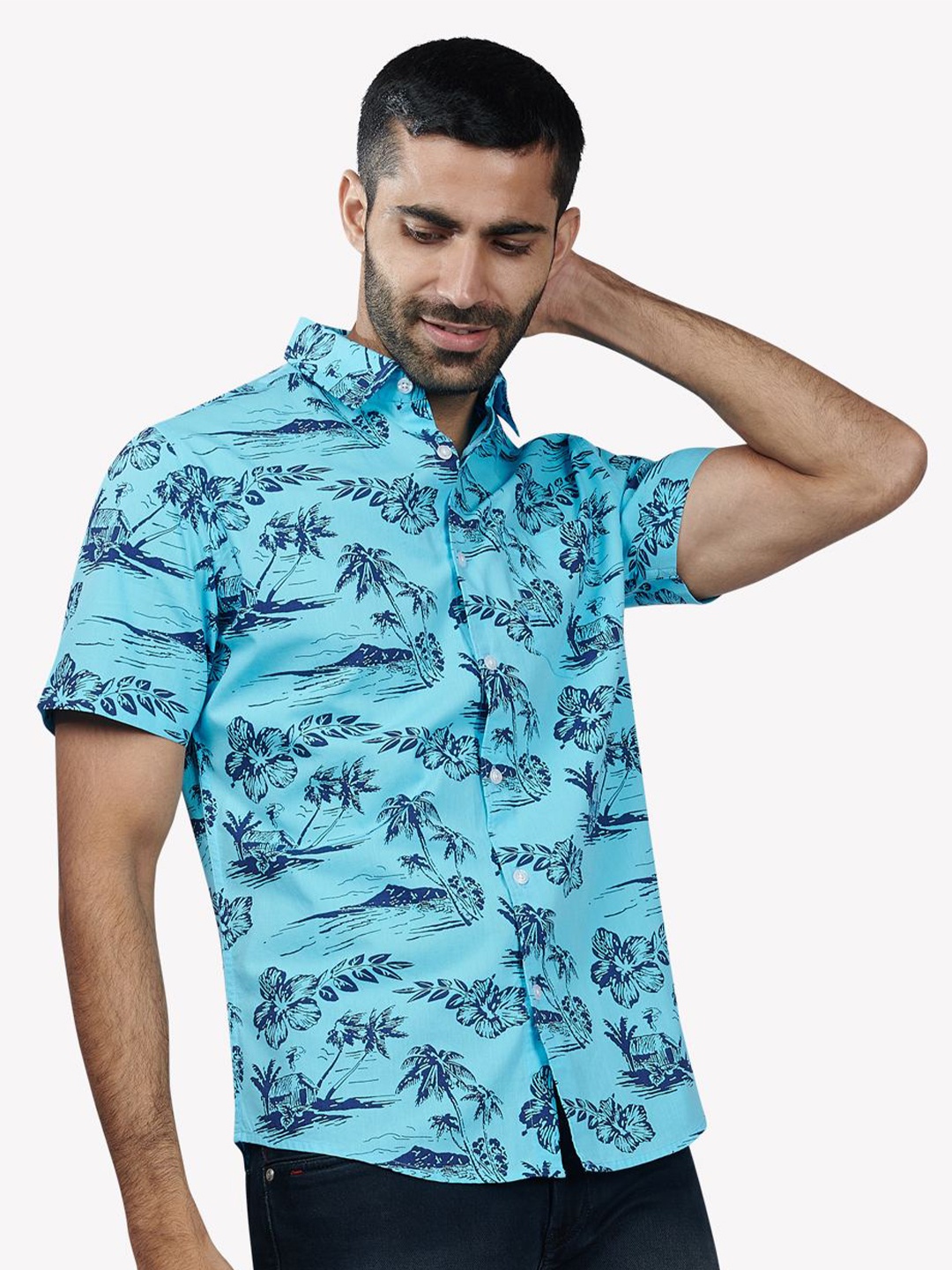 

VASTRADO Men Blue Printed Regular Fit Cotton Casual Shirt