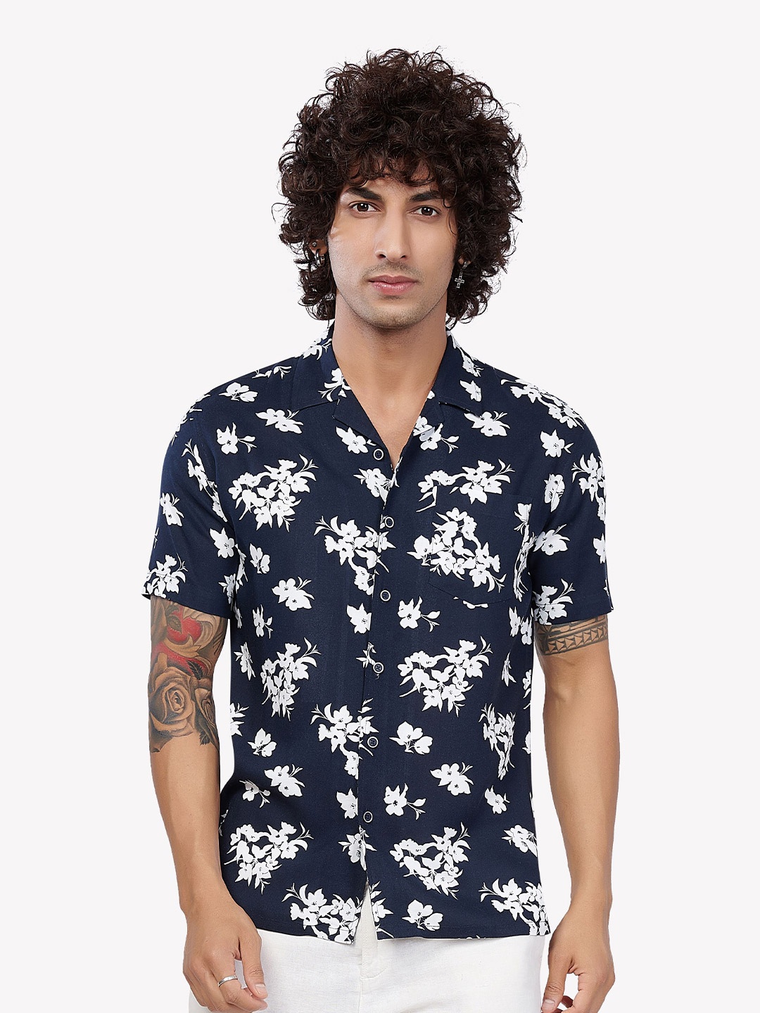 

VASTRADO Men Navy Blue Floral Printed Casual Shirt