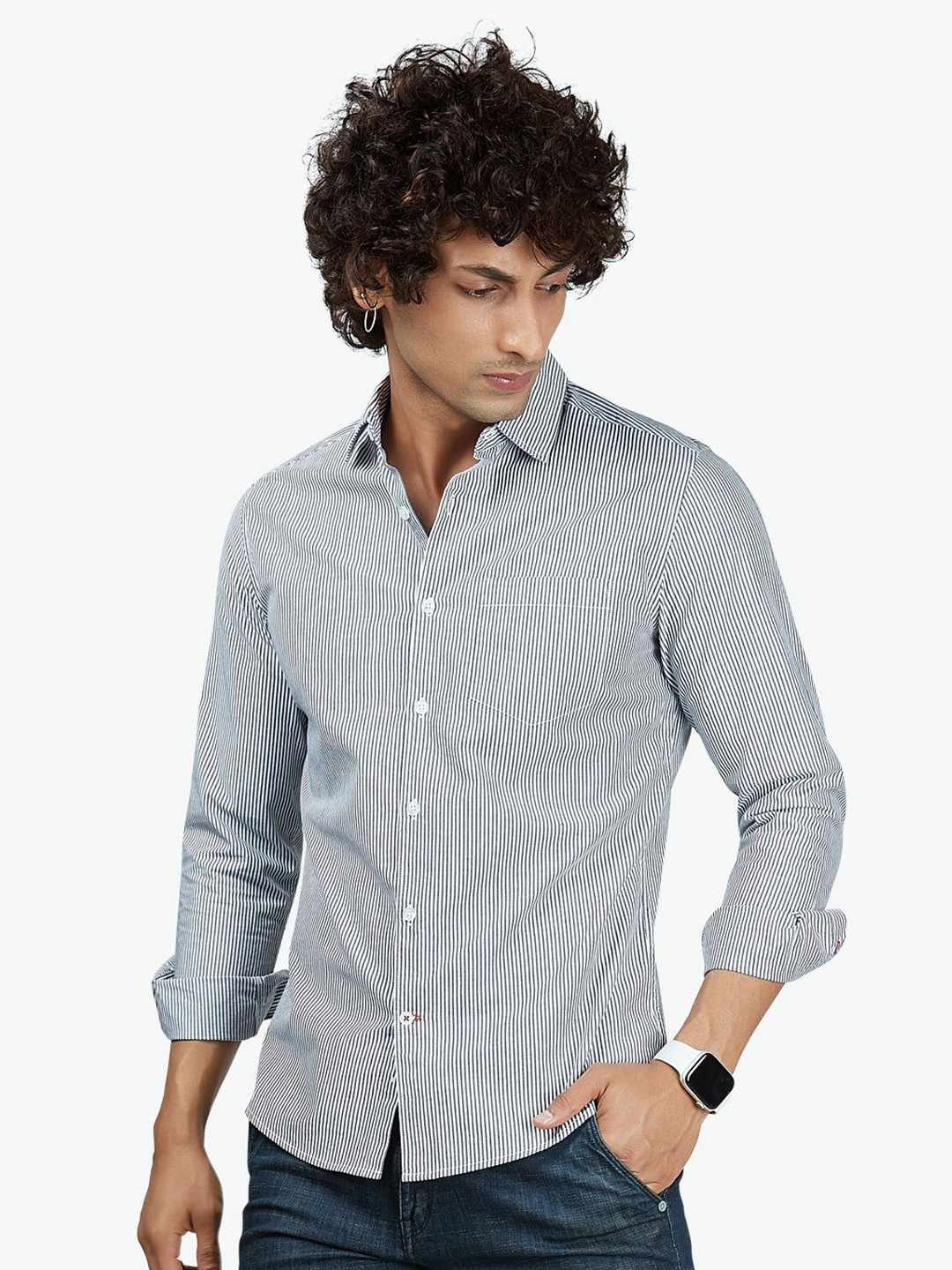 

VASTRADO Men White Striped Casual Shirt