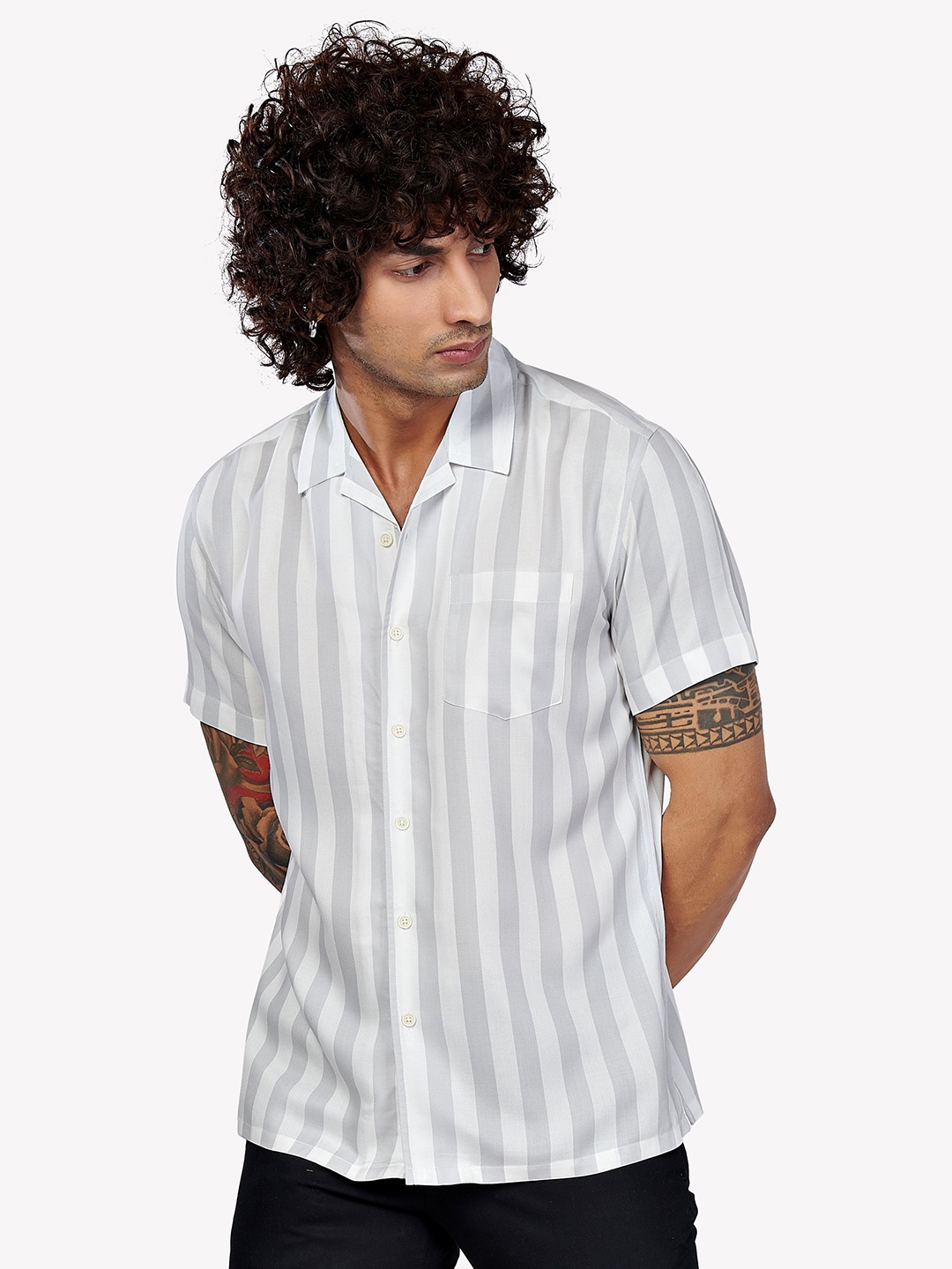 

VASTRADO Men Grey Striped Casual Shirt