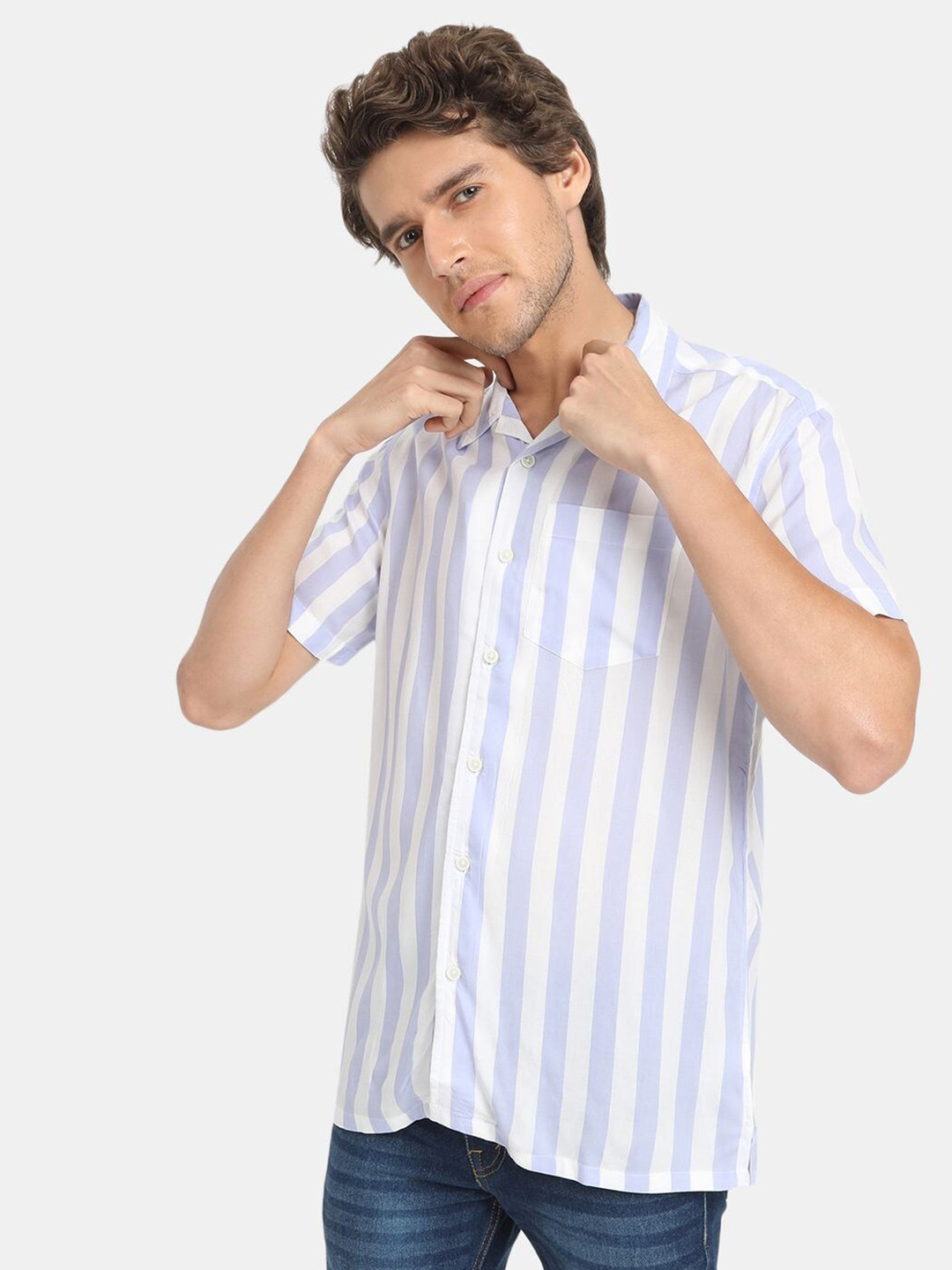

VASTRADO Men Purple Striped Casual Shirt
