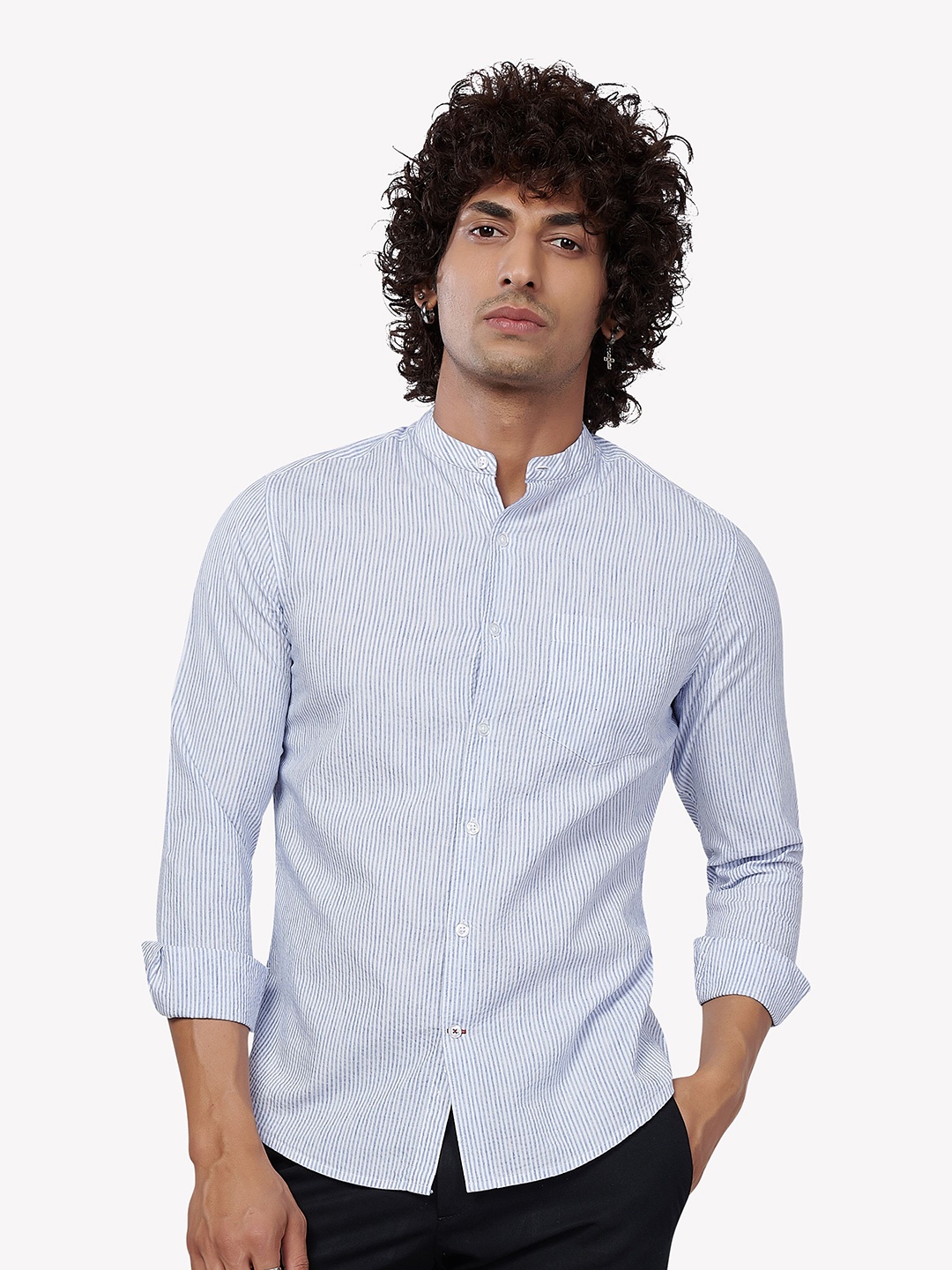 

VASTRADO Men Blue Pinstripes Striped Casual Shirt