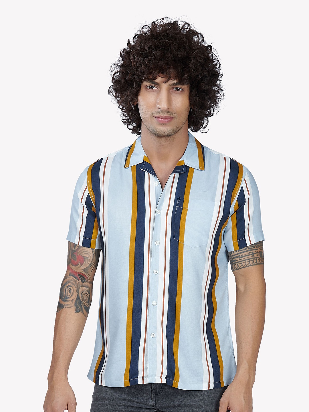 

VASTRADO Men Blue Striped Casual Shirt