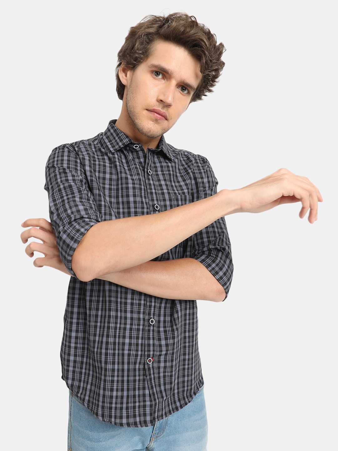 

VASTRADO Men Black Tartan Checks Checked Casual Shirt
