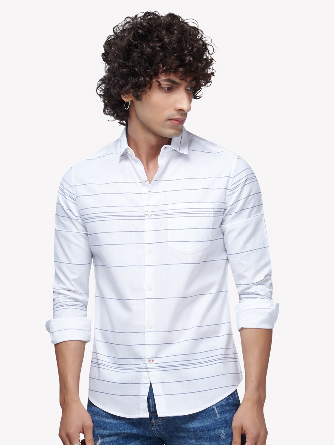 

VASTRADO Men White Horizontal Stripes Striped Casual Shirt