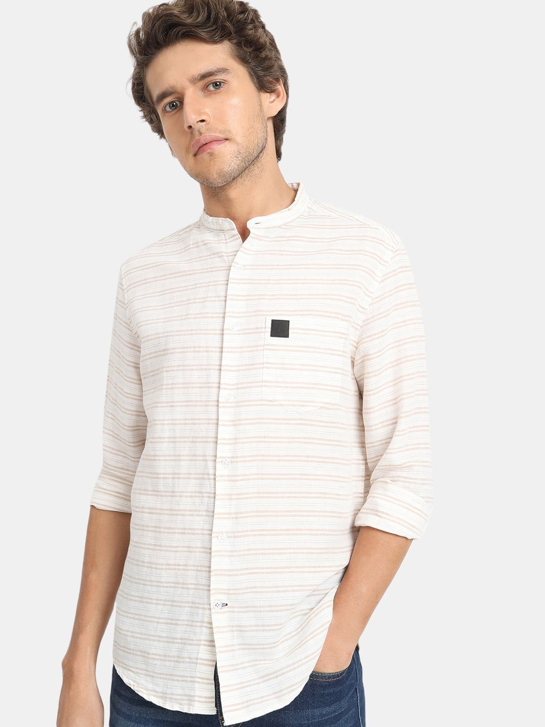 

VASTRADO Men Off White Horizontal Stripes Striped Casual Shirt