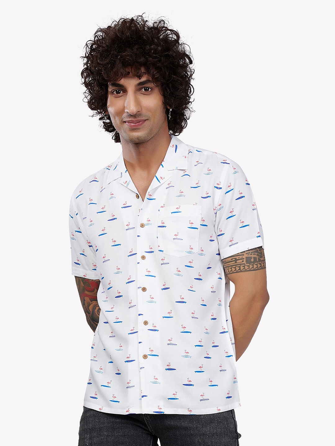 

VASTRADO Men White Printed Casual Shirt
