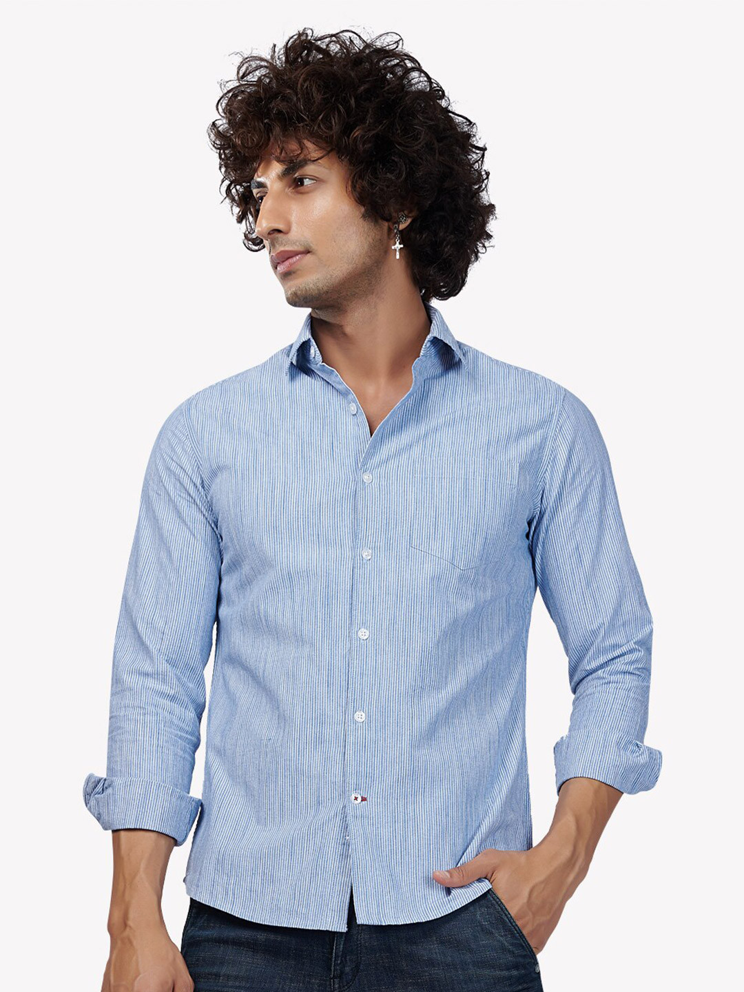 

VASTRADO Men Blue Striped Casual Shirt