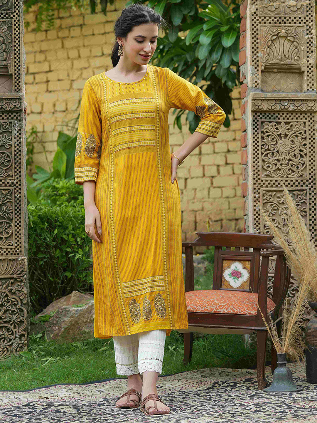 

Juniper Women Yellow Printed Kurta