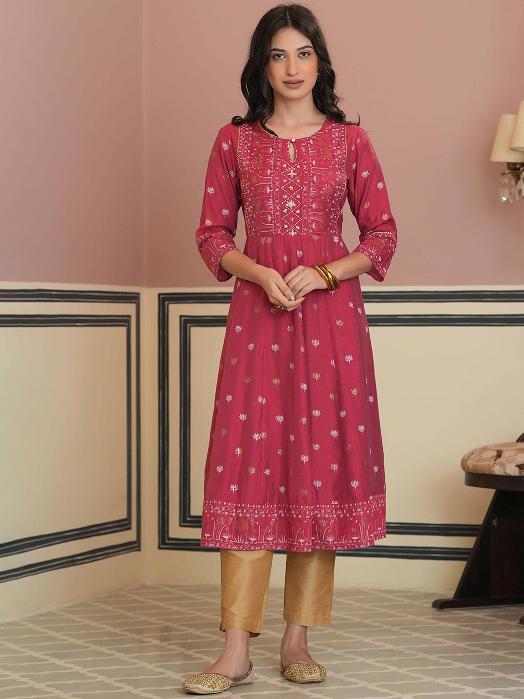 

Juniper Women Pink Ethnic Motifs Embroidered Kurta