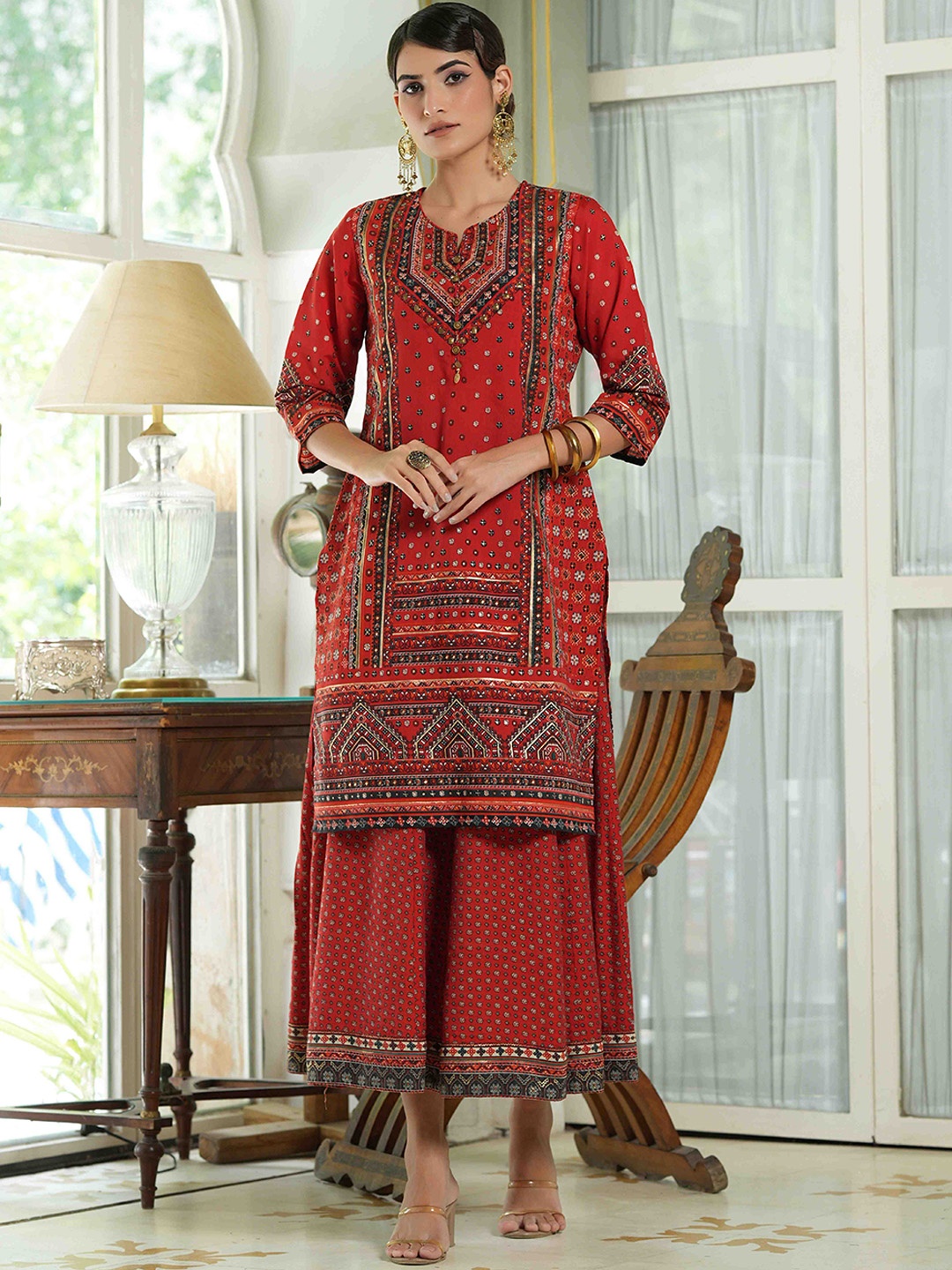 

Juniper Women Red Ethnic Motifs Printed Anarkali Kurta