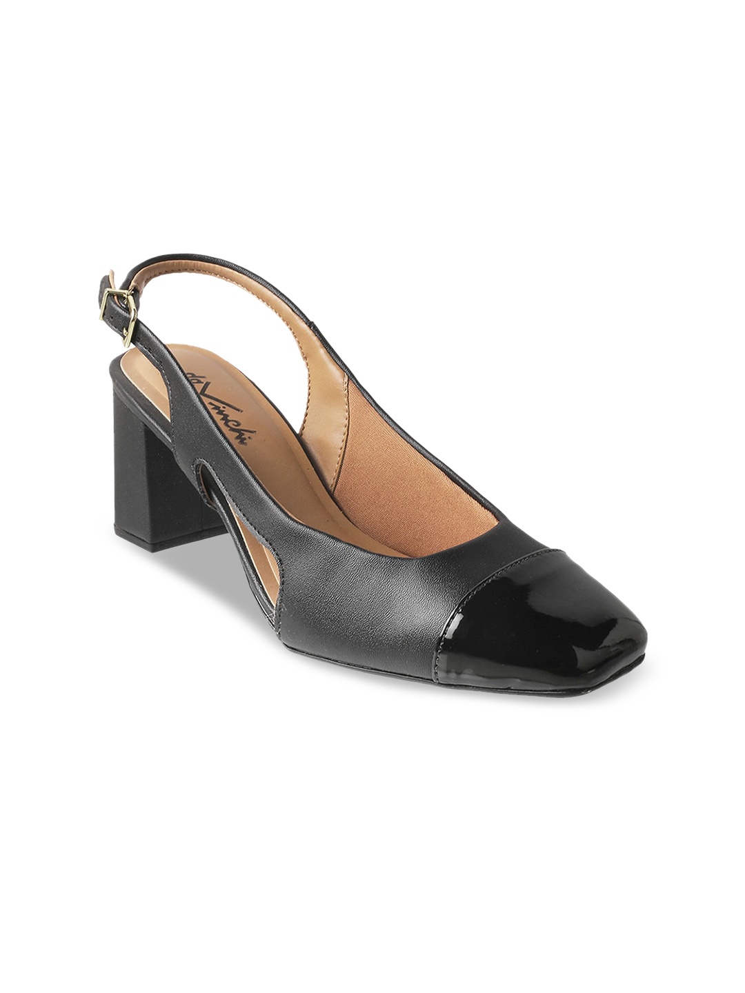 

DAVINCHI Black Block Sandals with Laser Cuts