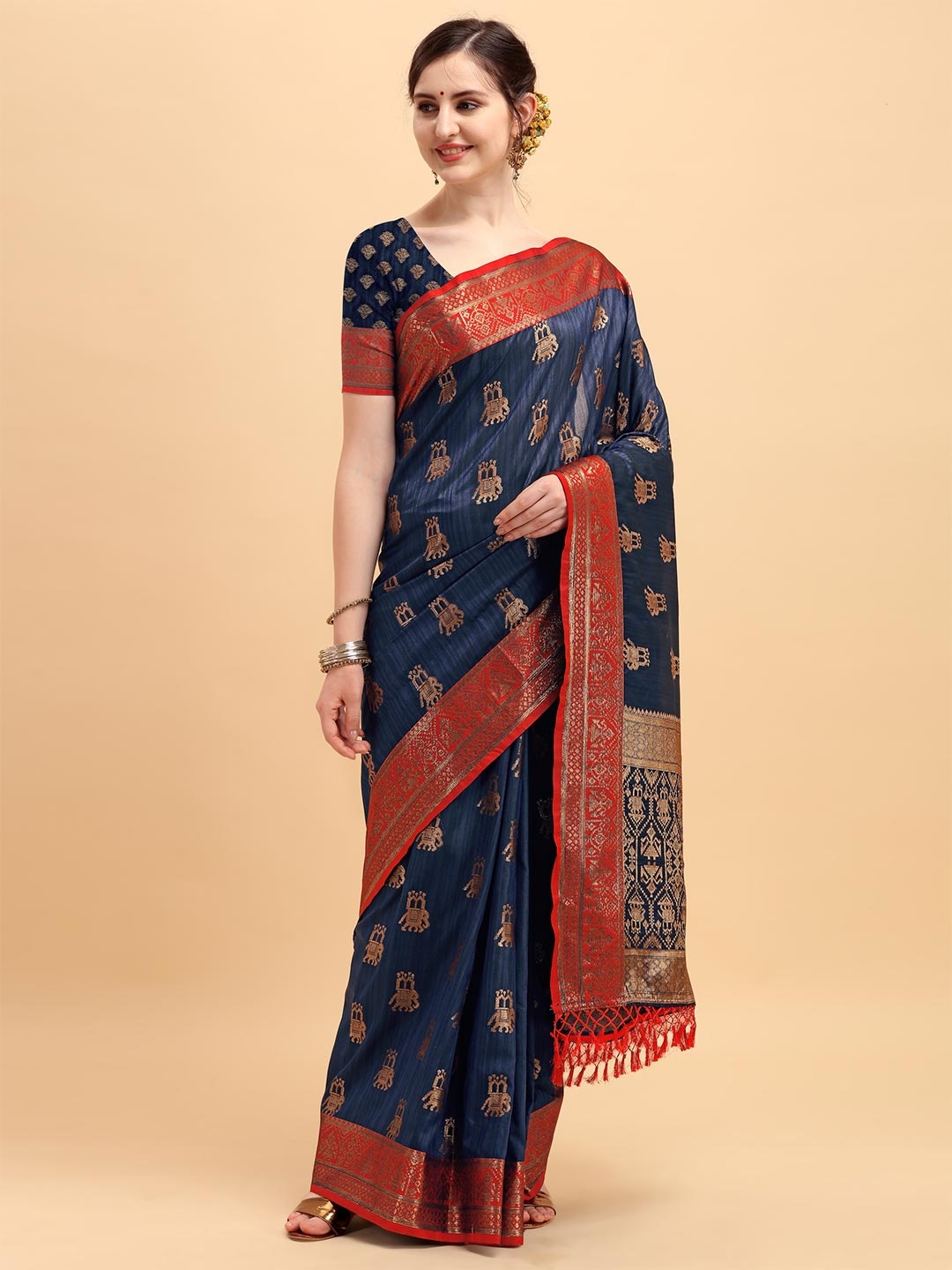 

VISHNU WEAVES Ethnic Motifs Banarasi Saree, Blue