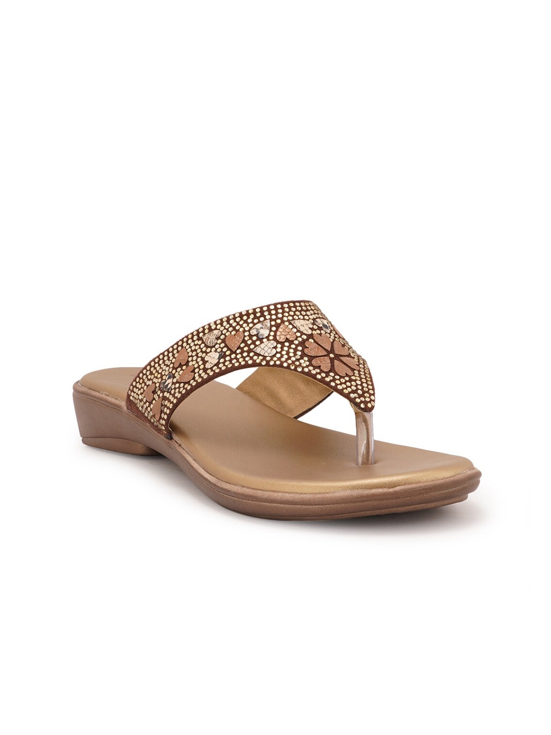 

Style Shoes Women Copper-Toned Embellished Leather Ethnic Flats