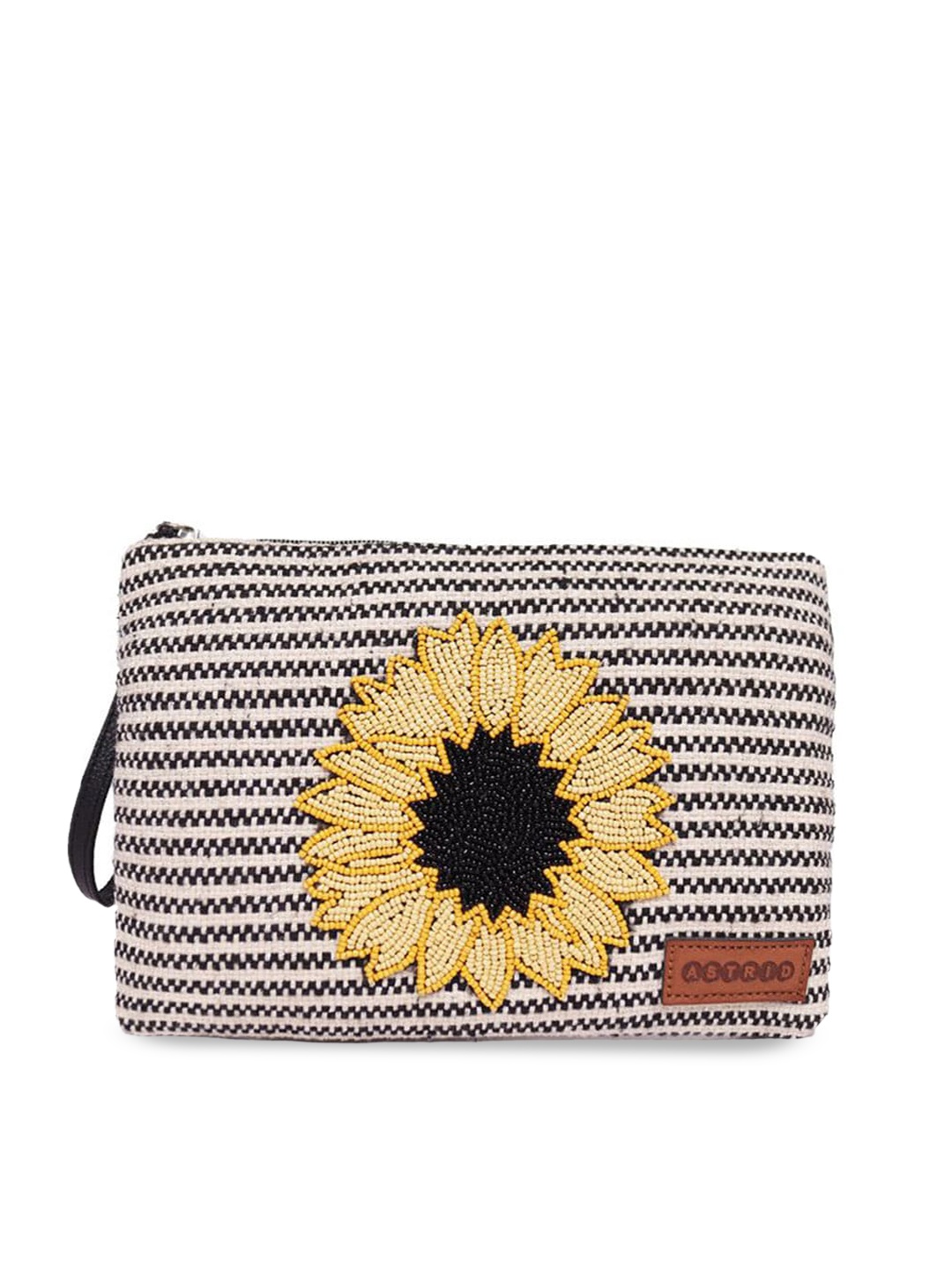 

ASTRID Women Black & Yellow Hand Beaded Cotton Makeup Pouch