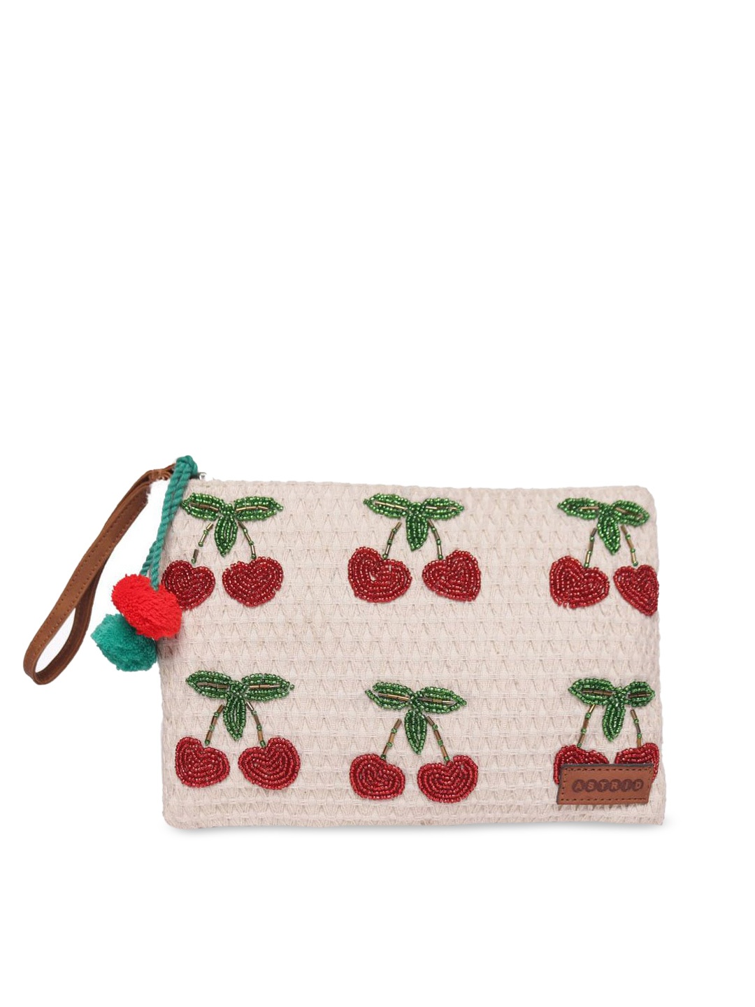 

ASTRID Women Cream-Coloured & Red Hand Beaded Makeup Pouch