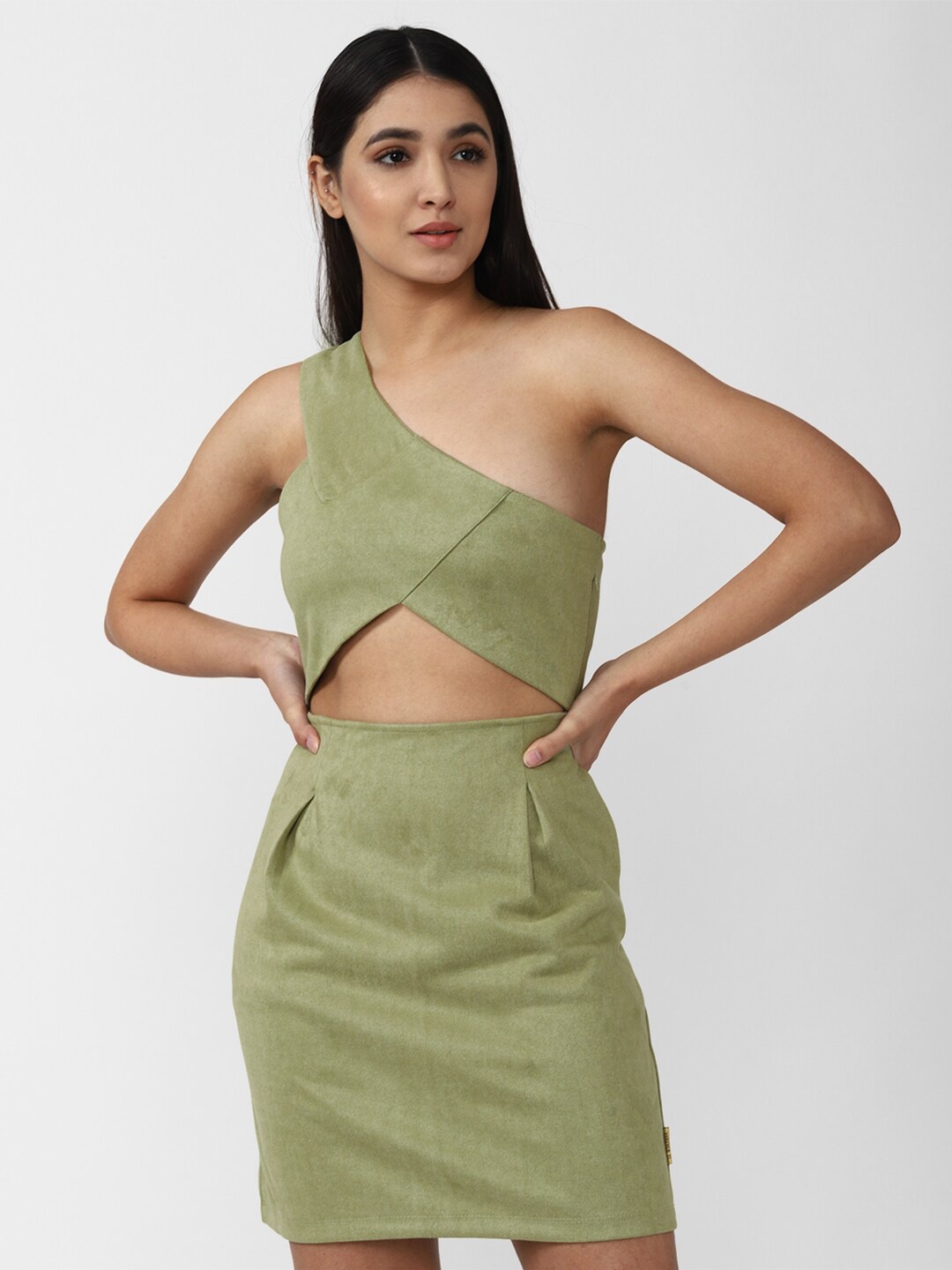 

FOREVER 21 Olive Green One Shoulder Sheath Dress