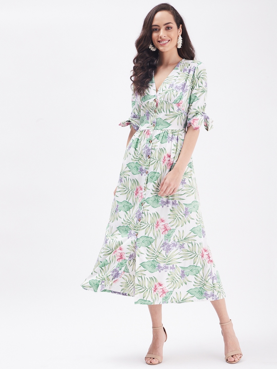 

PURYS White Floral Shirt Midi Dress