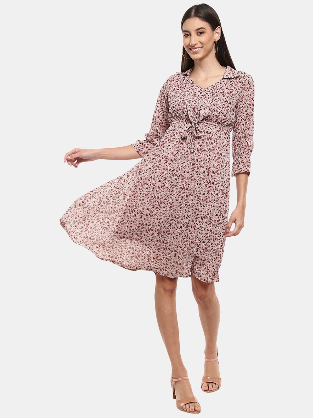 

V-Mart Pink Floral Satin Dress