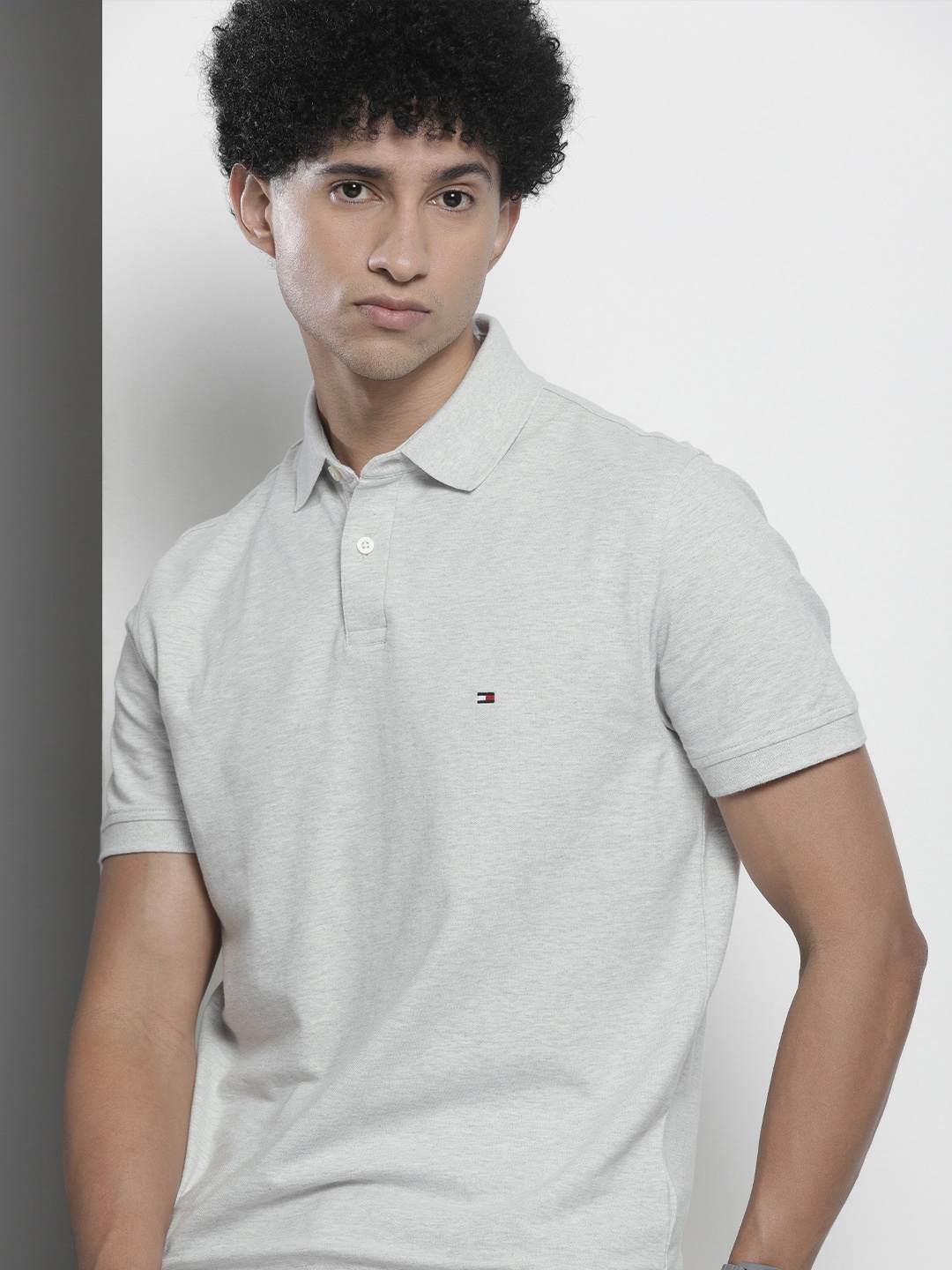 

Tommy Hilfiger Men Grey Solid Polo Collar T-shirt