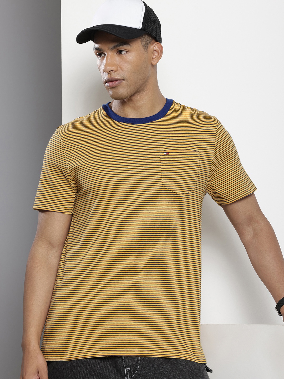 

Tommy Hilfiger Striped Pure Cotton Pockets T-shirt, Yellow