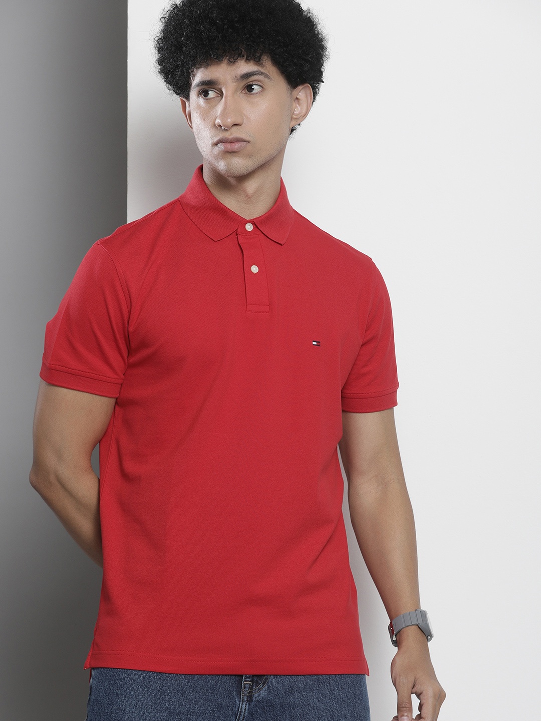 

Tommy Hilfiger Men Red Solid Polo Collar T-shirt