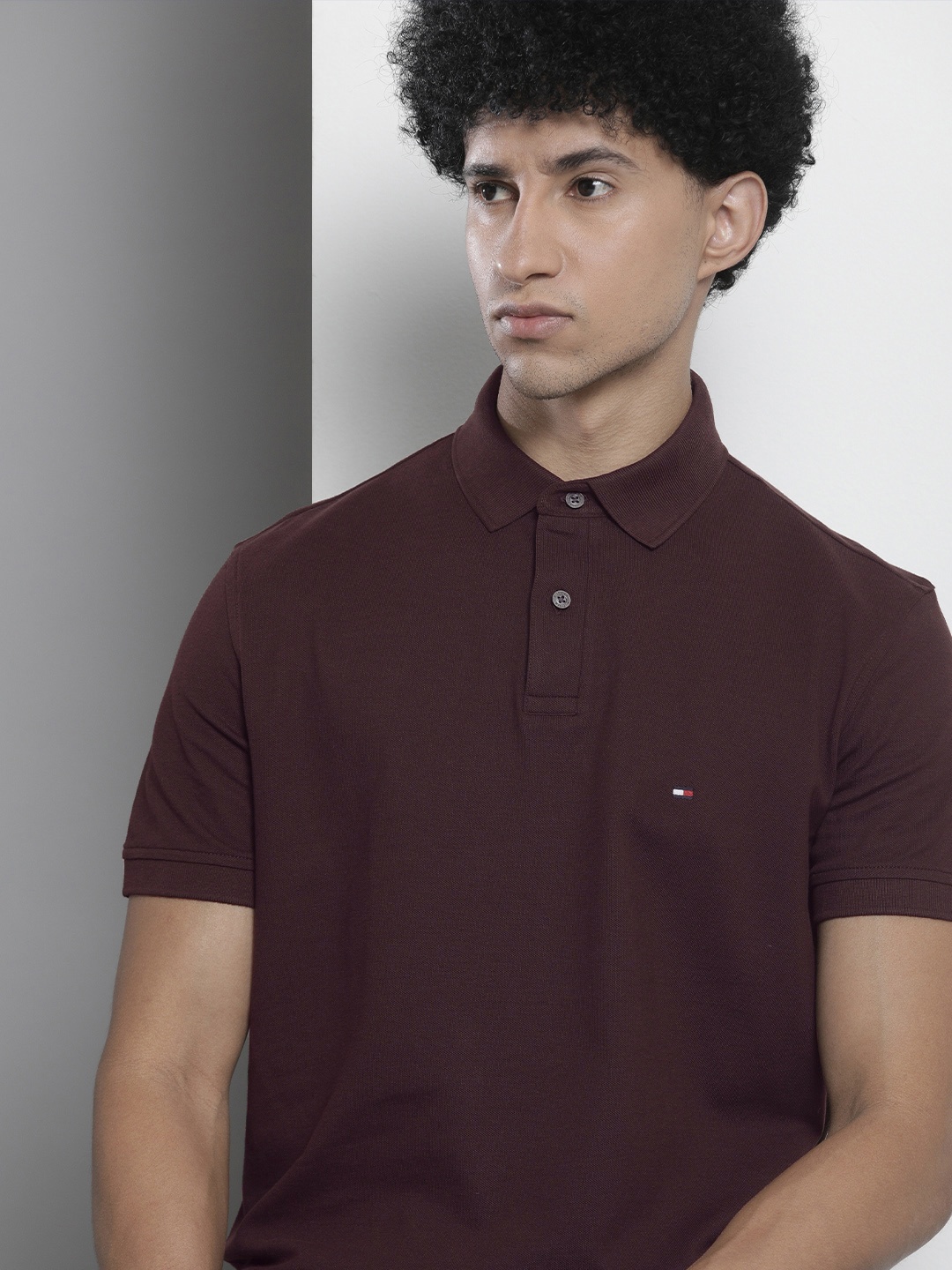 

Tommy Hilfiger Men Burgundy Solid Polo Collar T-shirt