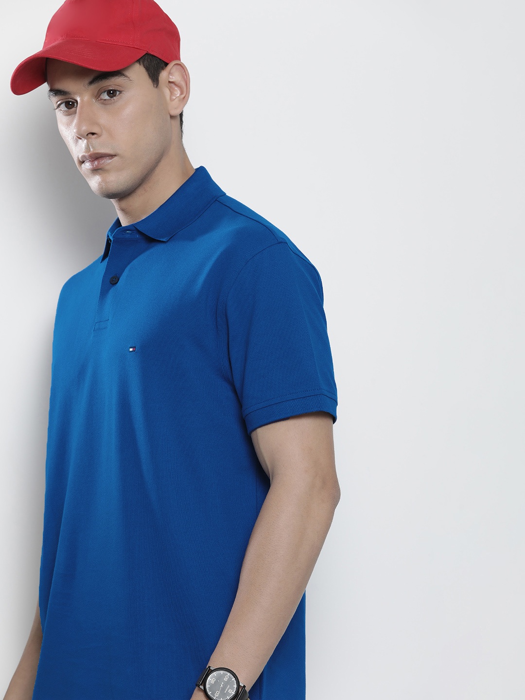 

Tommy Hilfiger Men Blue Brand Logo Polo Collar Applique T-shirt