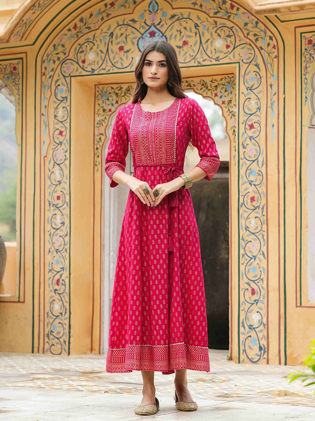 

Juniper Fuchsia Floral Ethnic Maxi Dress