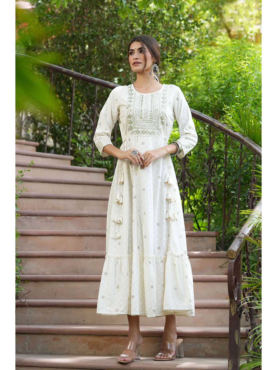 

Juniper Off White Ethnic Motifs Ethnic Midi Dress