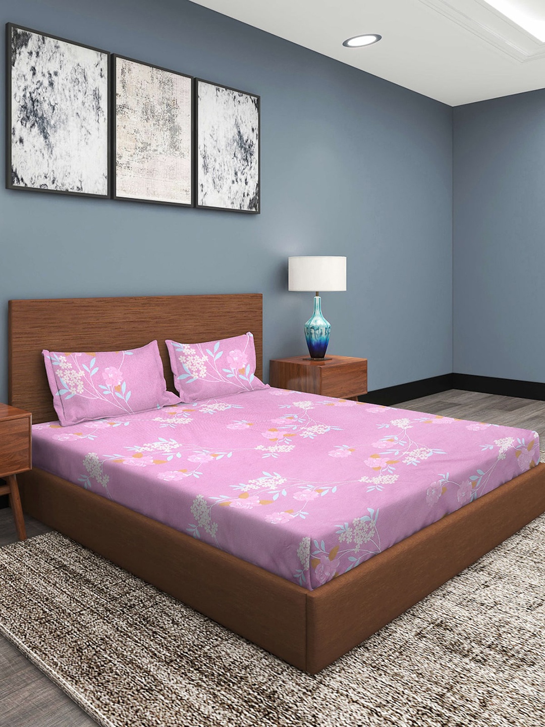 

ROMEE Pink & White Floral 186 TC Queen Bedsheet with 2 Pillow Covers