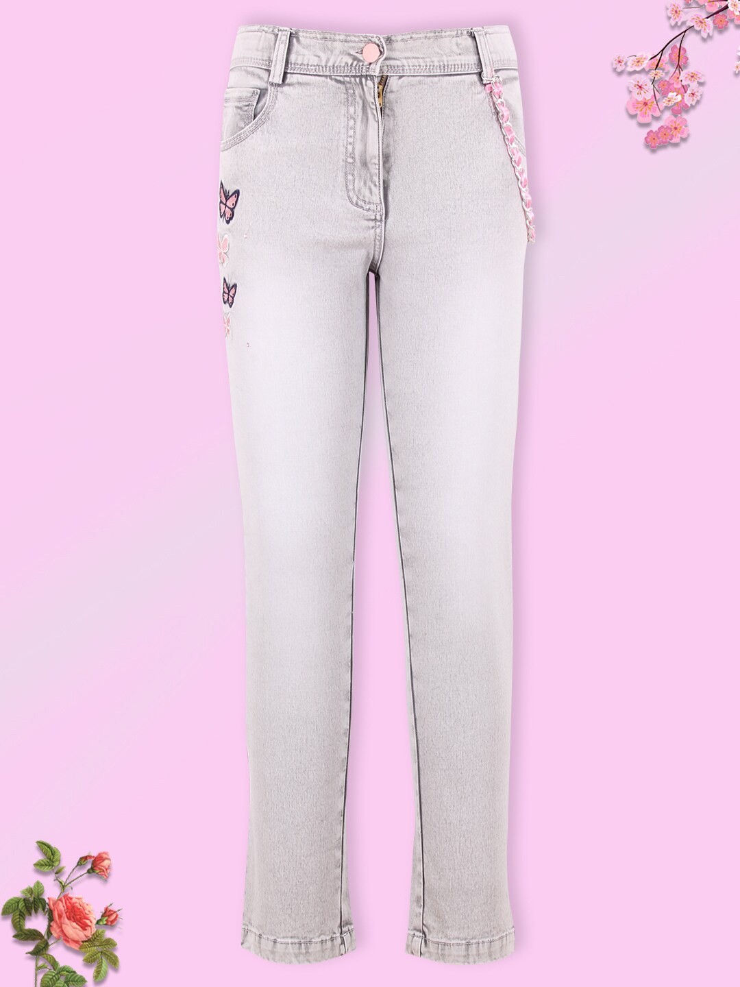 

CUTECUMBER Girls Grey Heavy Fade Embroidered Stretchable Jeans