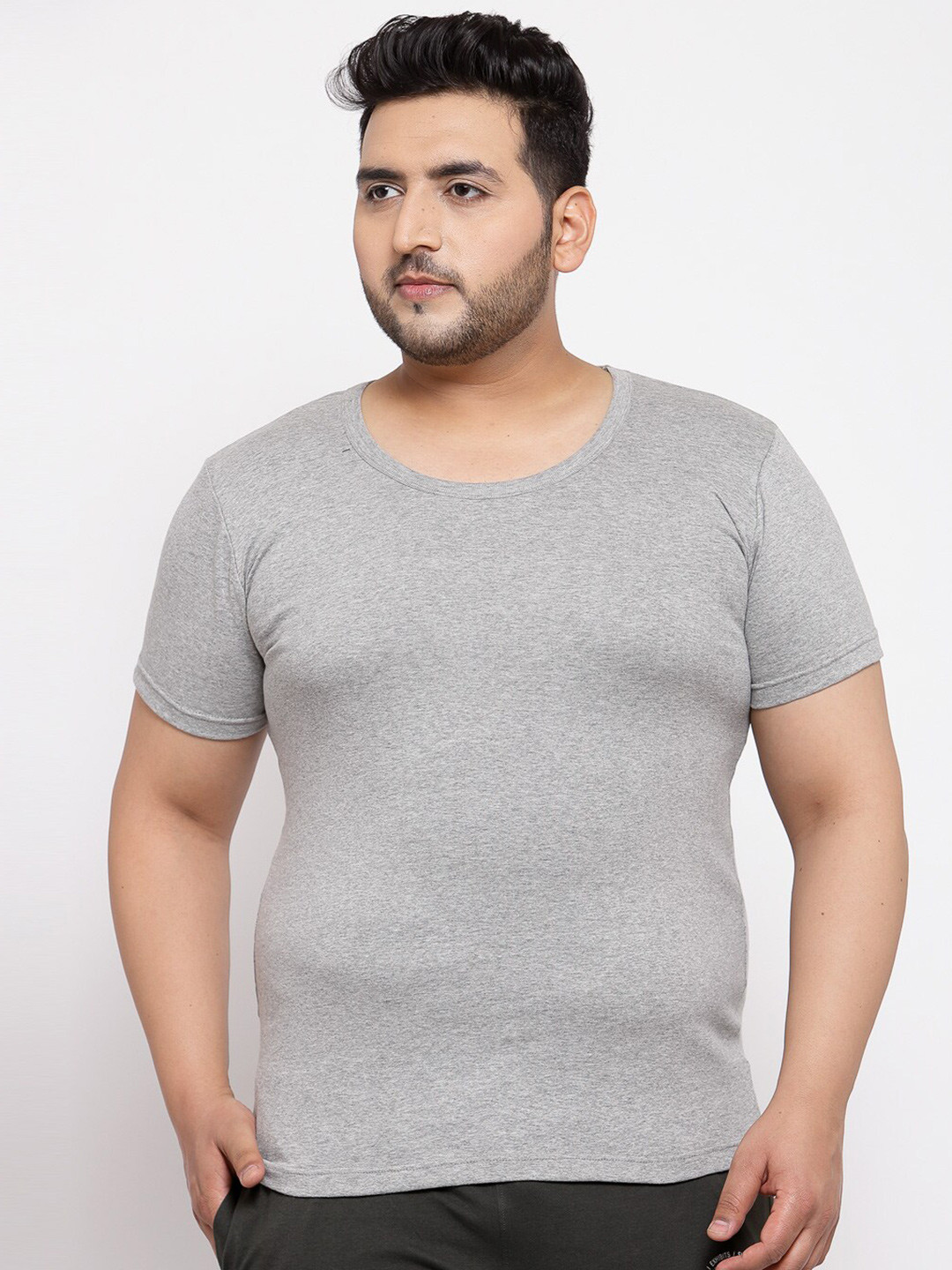 

plusS Plus Size Men Grey Cotton T-shirt