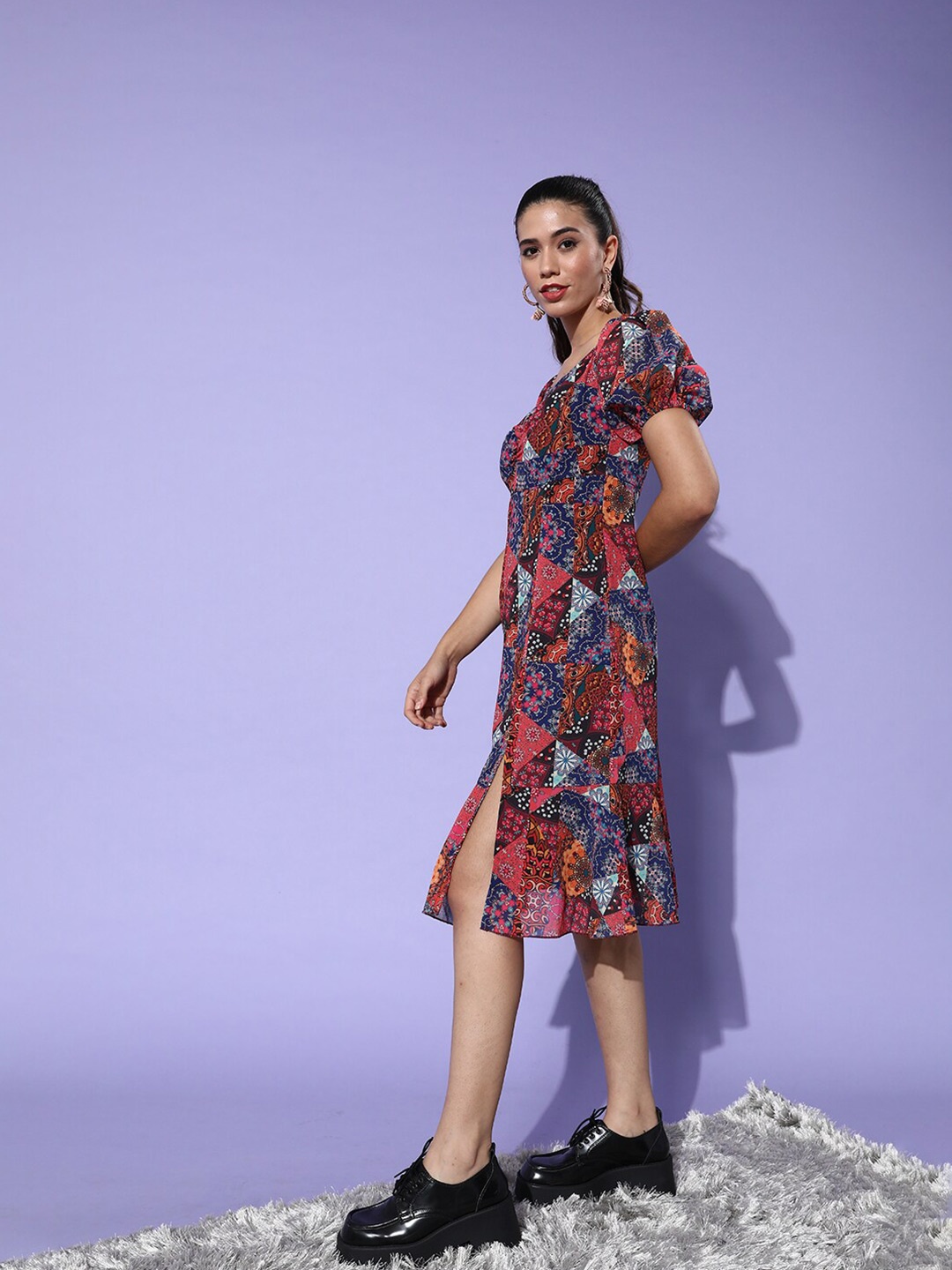 

Miss Chase Multicoloured Floral Georgette Sheath Dress, Multi