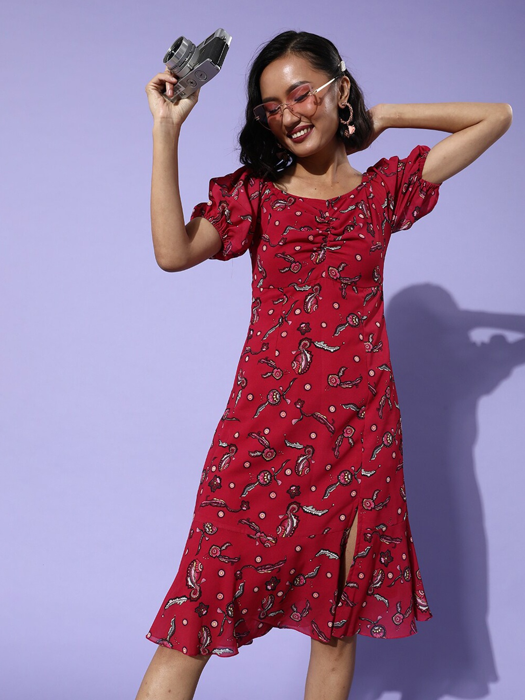 

Miss Chase Multicoloured Floral Georgette Dress, Pink