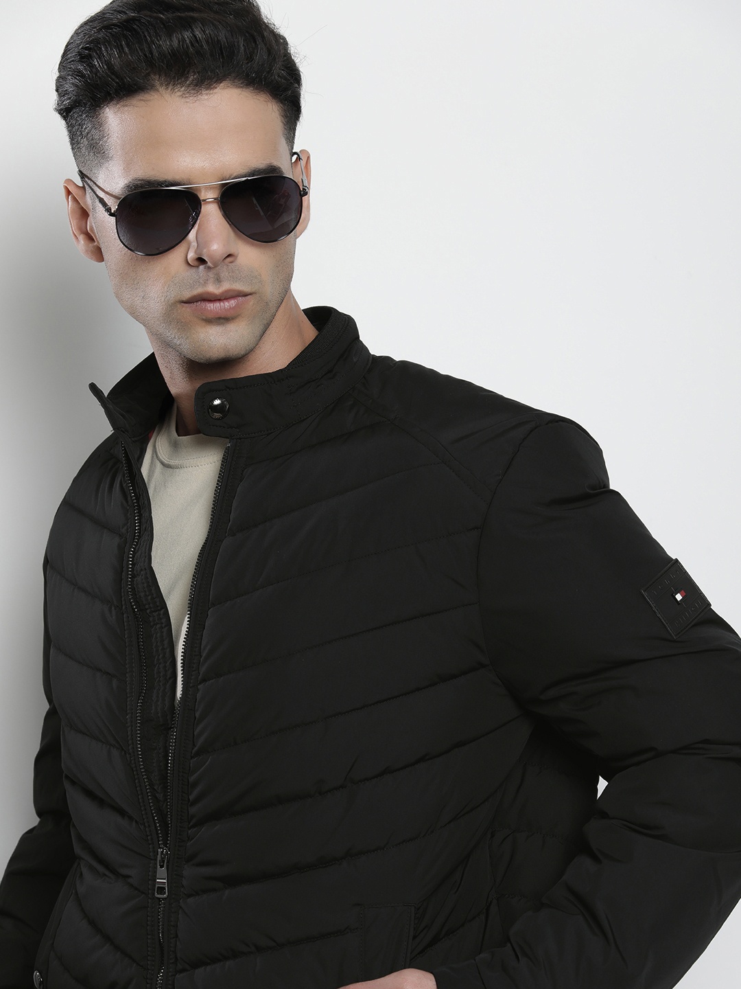 

Tommy Hilfiger Men Black Sorona Aura CAFE RACER Padded Jacket