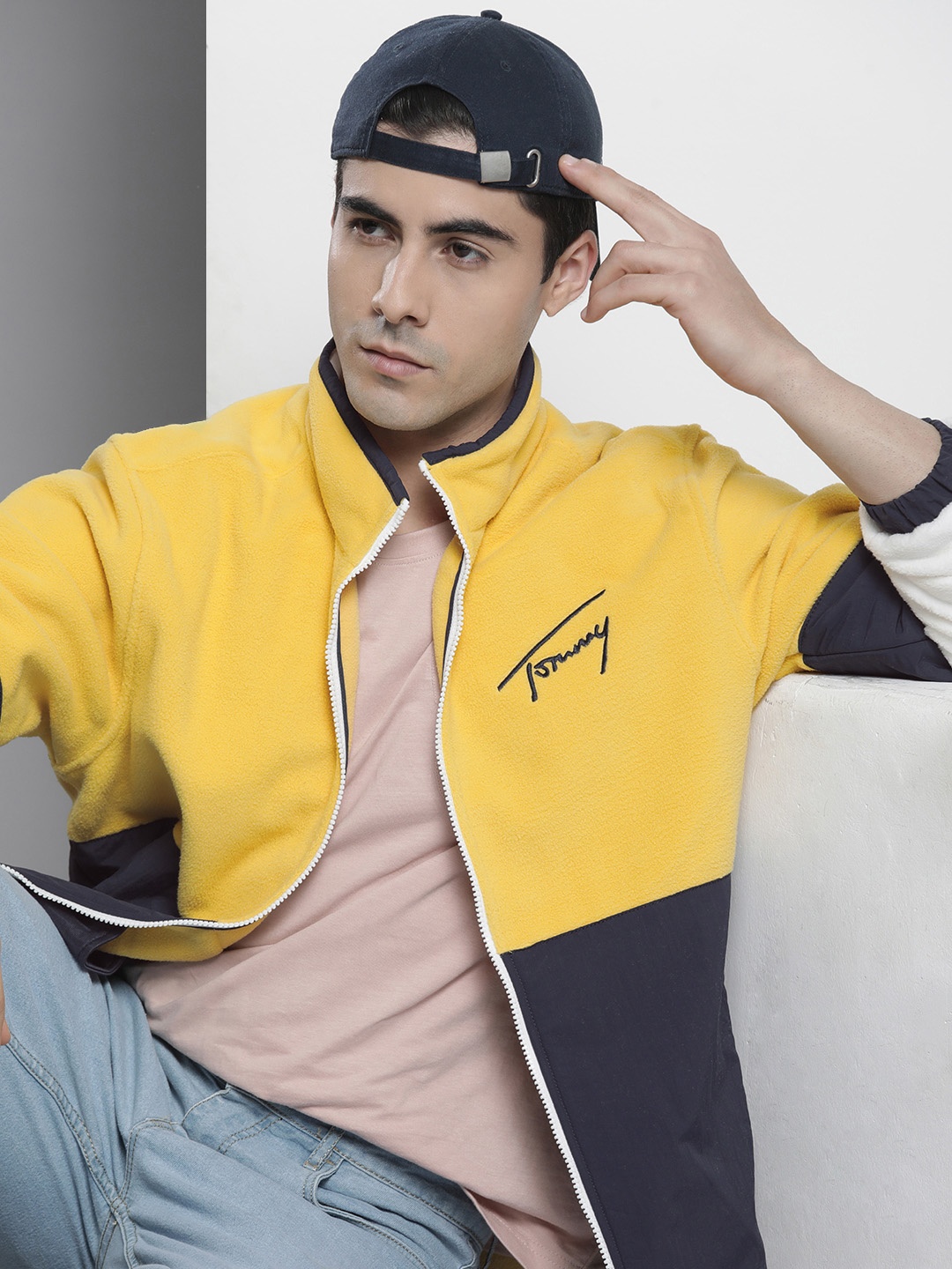 

Tommy Hilfiger Men Navy Blue Yellow Colourblocked Sporty Jacket