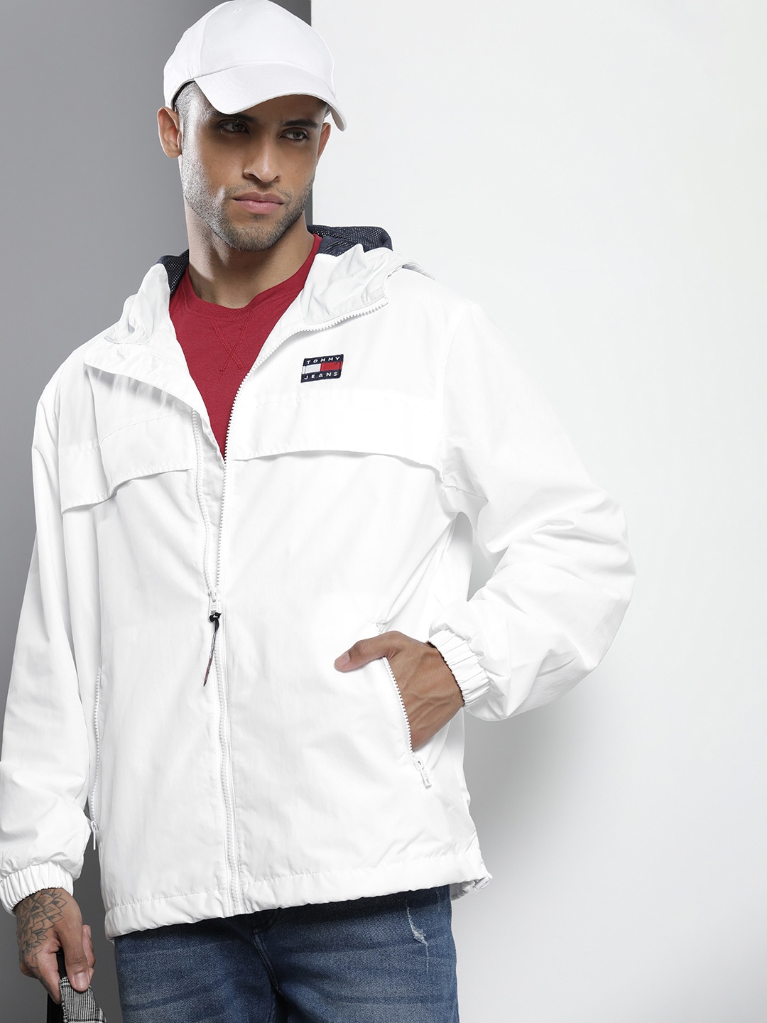 

Tommy Hilfiger Men White Windcheater Sporty Jacket