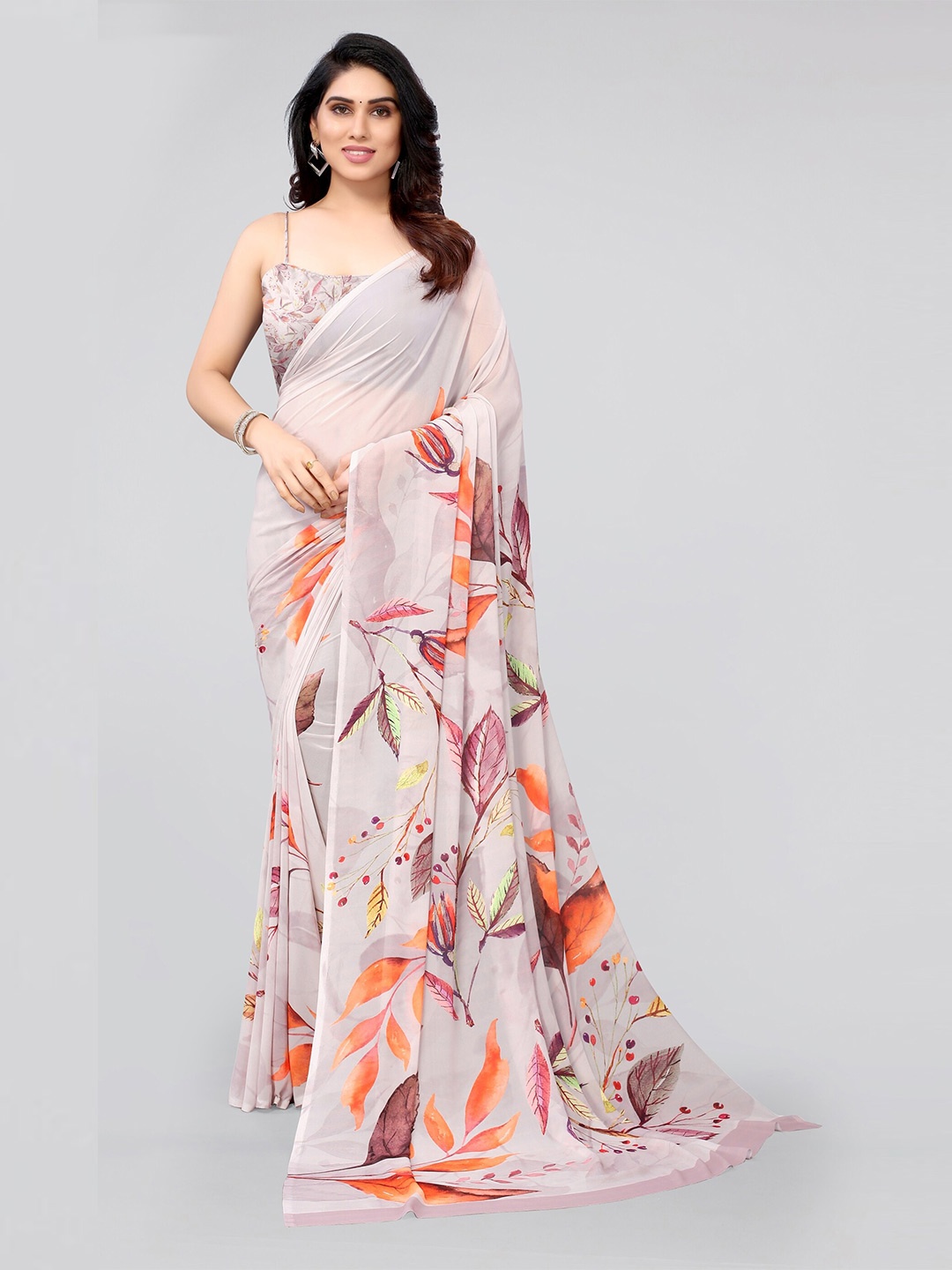 

KALINI Beige & Orange Floral Saree