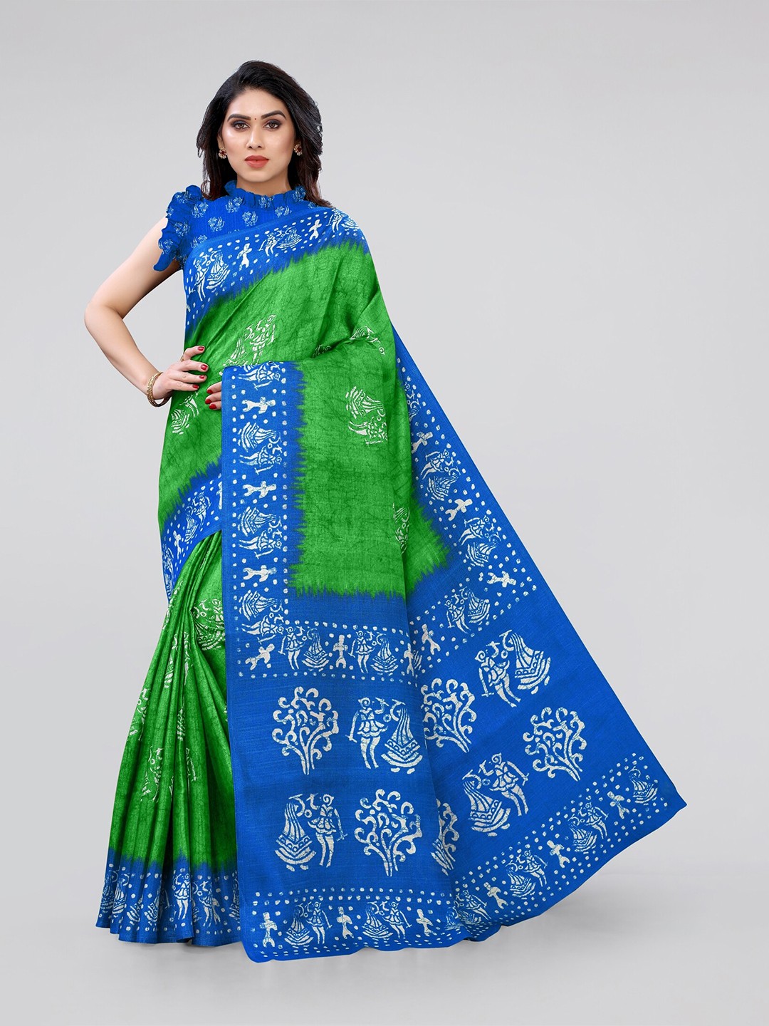 

MIRCHI FASHION Green & Blue Art Silk Khadi Saree