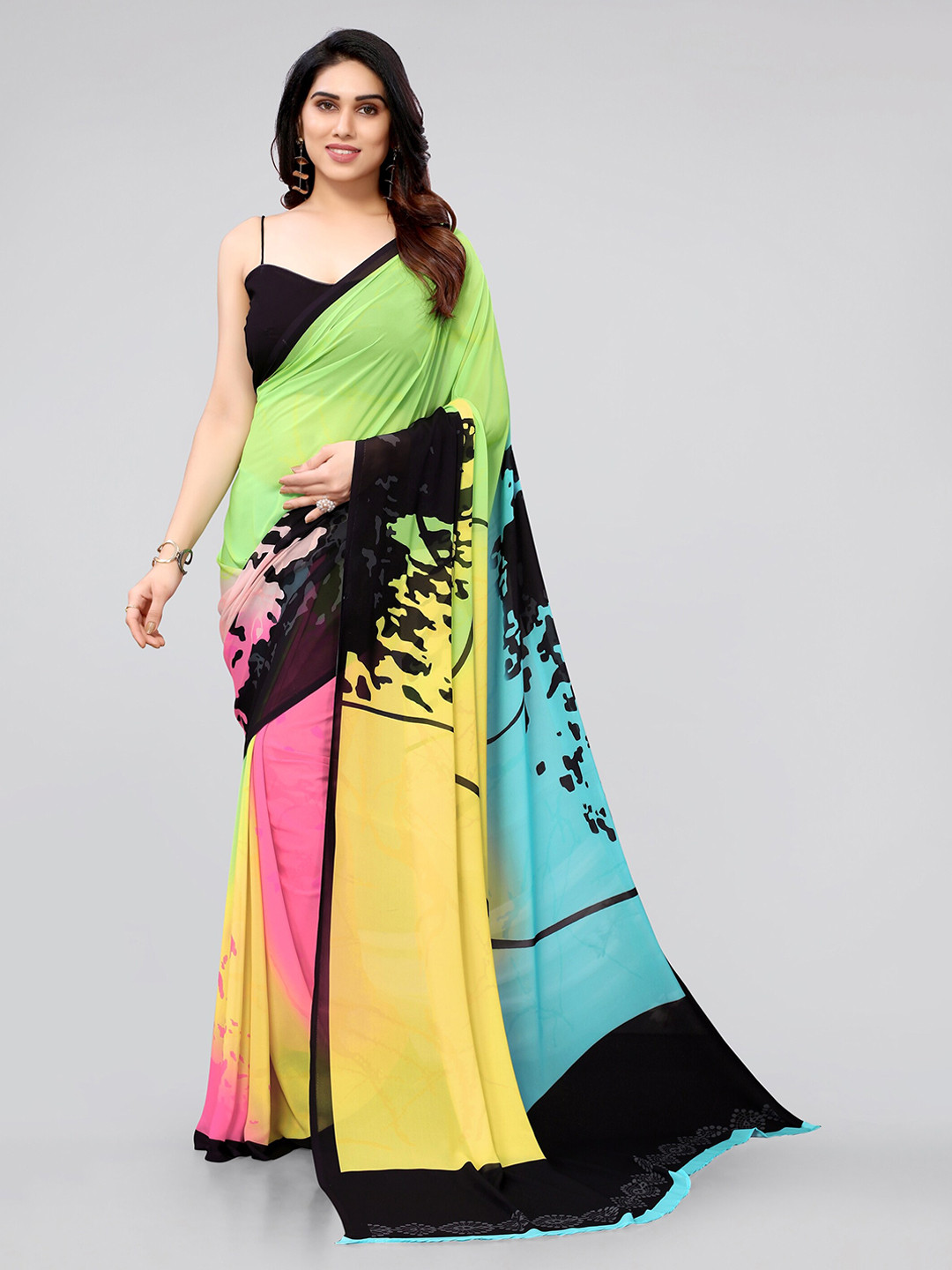 

KALINI Yellow & Green Saree
