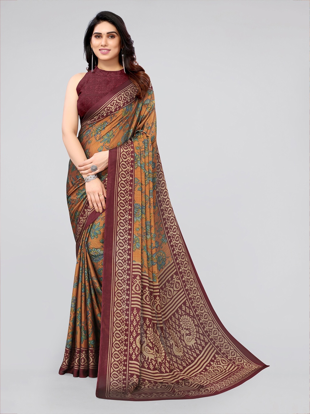 

MIRCHI FASHION Women Rust & Maroon Floral Saree