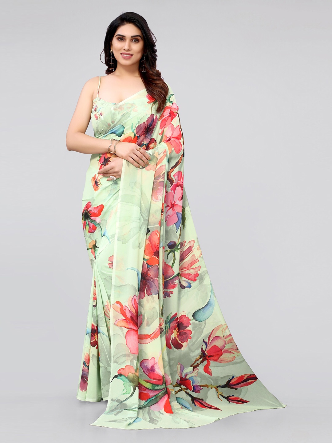 

KALINI Women Green & Pink Floral Saree