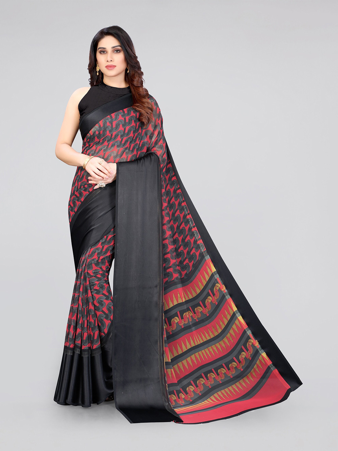 

KALINI Black & Red Saree