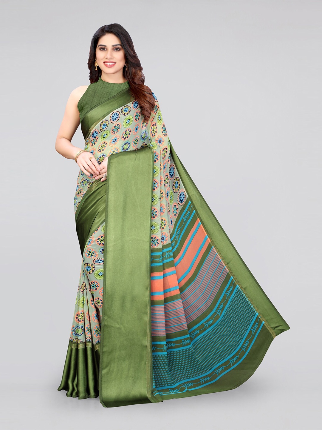 

KALINI Green & Blue Floral Saree