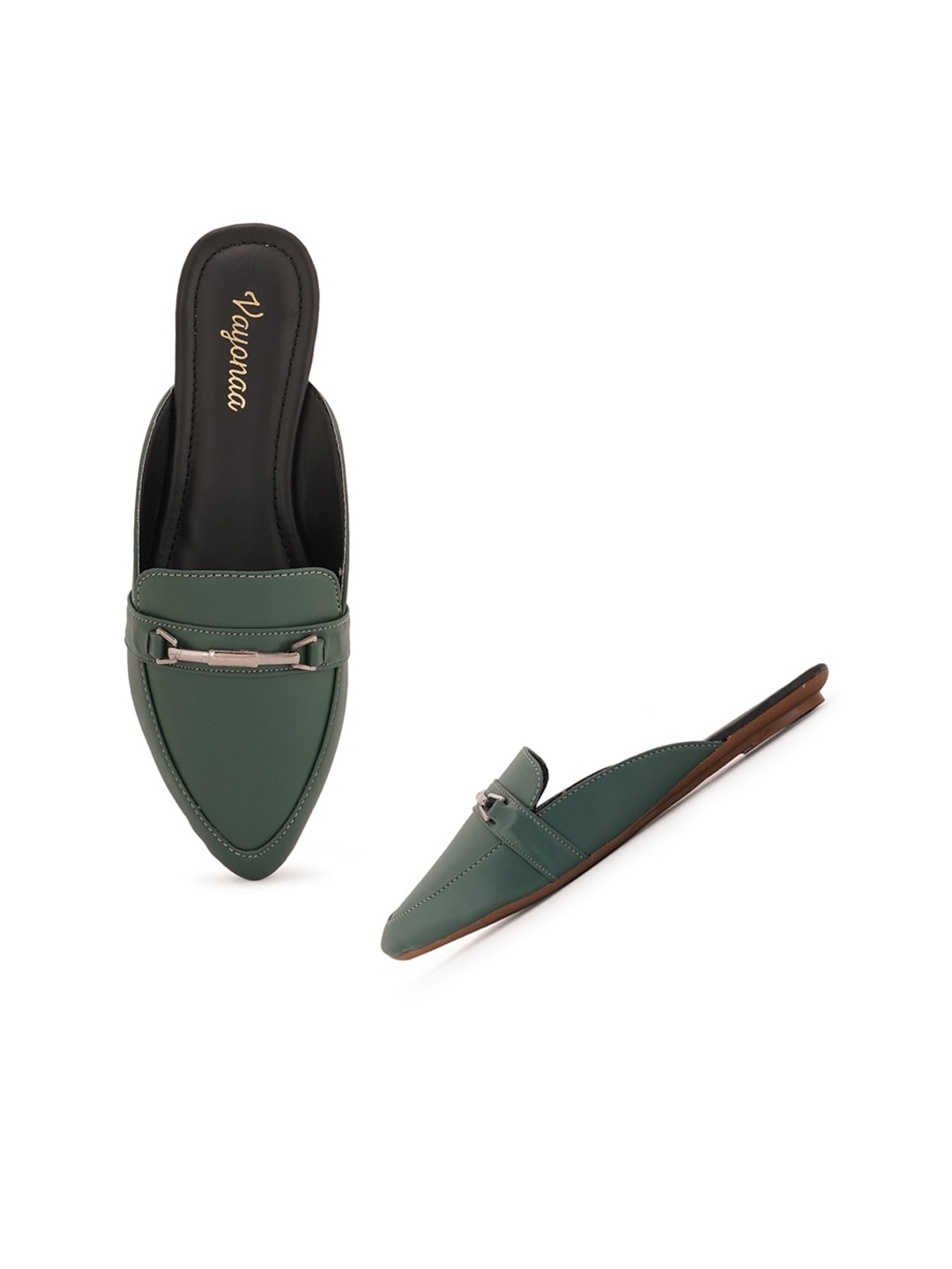 

VAYONAA Women Green Solid Mules Flats