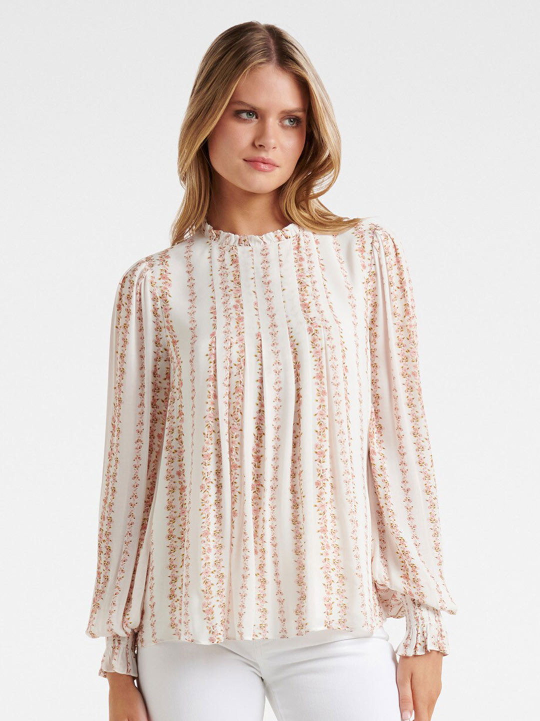 

Forever New White Print With Top Puff Sleeves