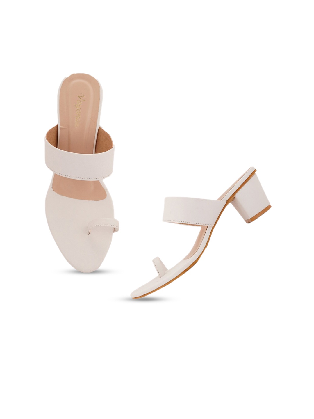 

VAYONAA White Colourblocked PU Block Sandals