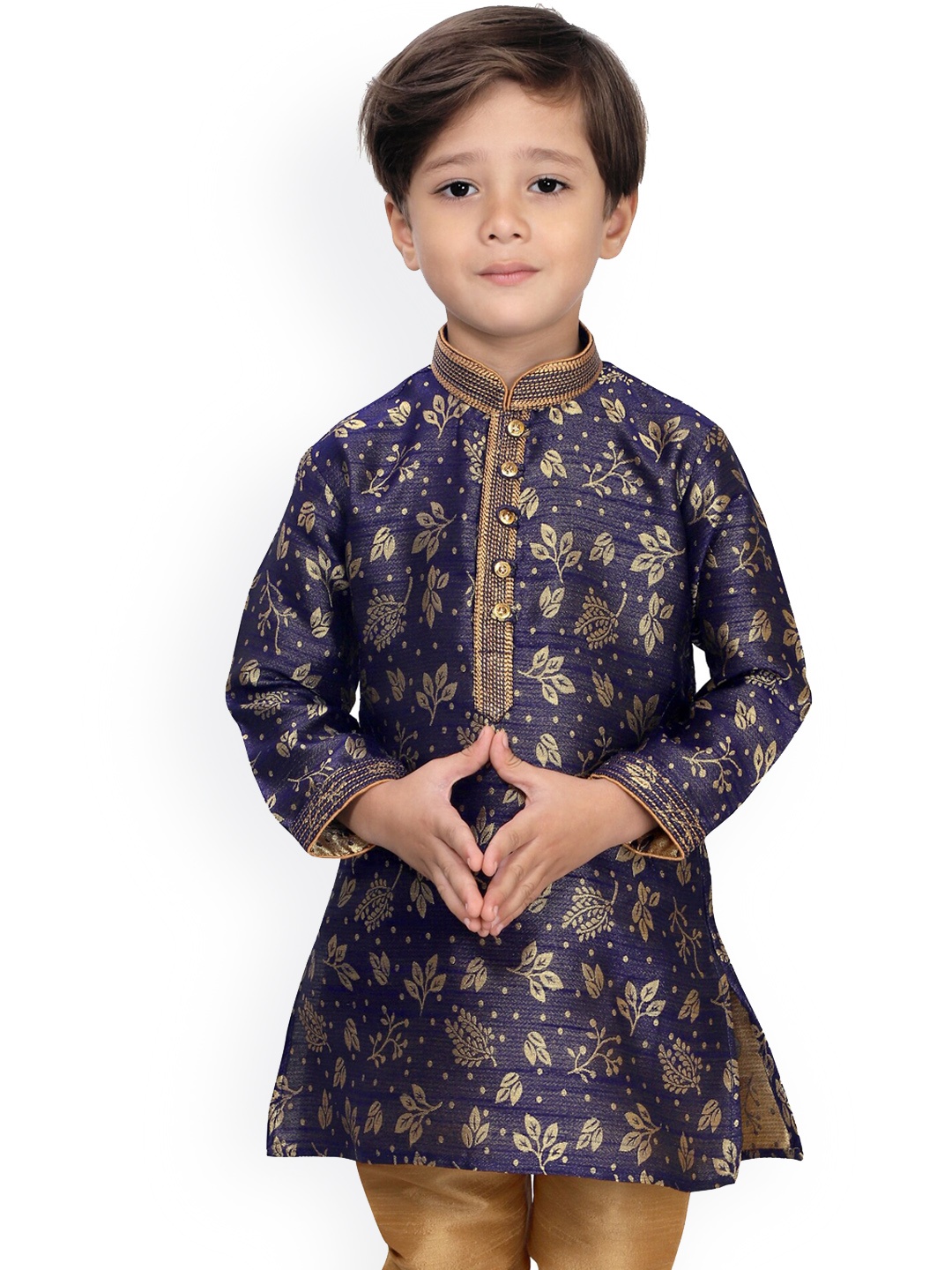 

KIDS FARM Boys Navy Blue Ethnic Motifs Kurta with Pyjama