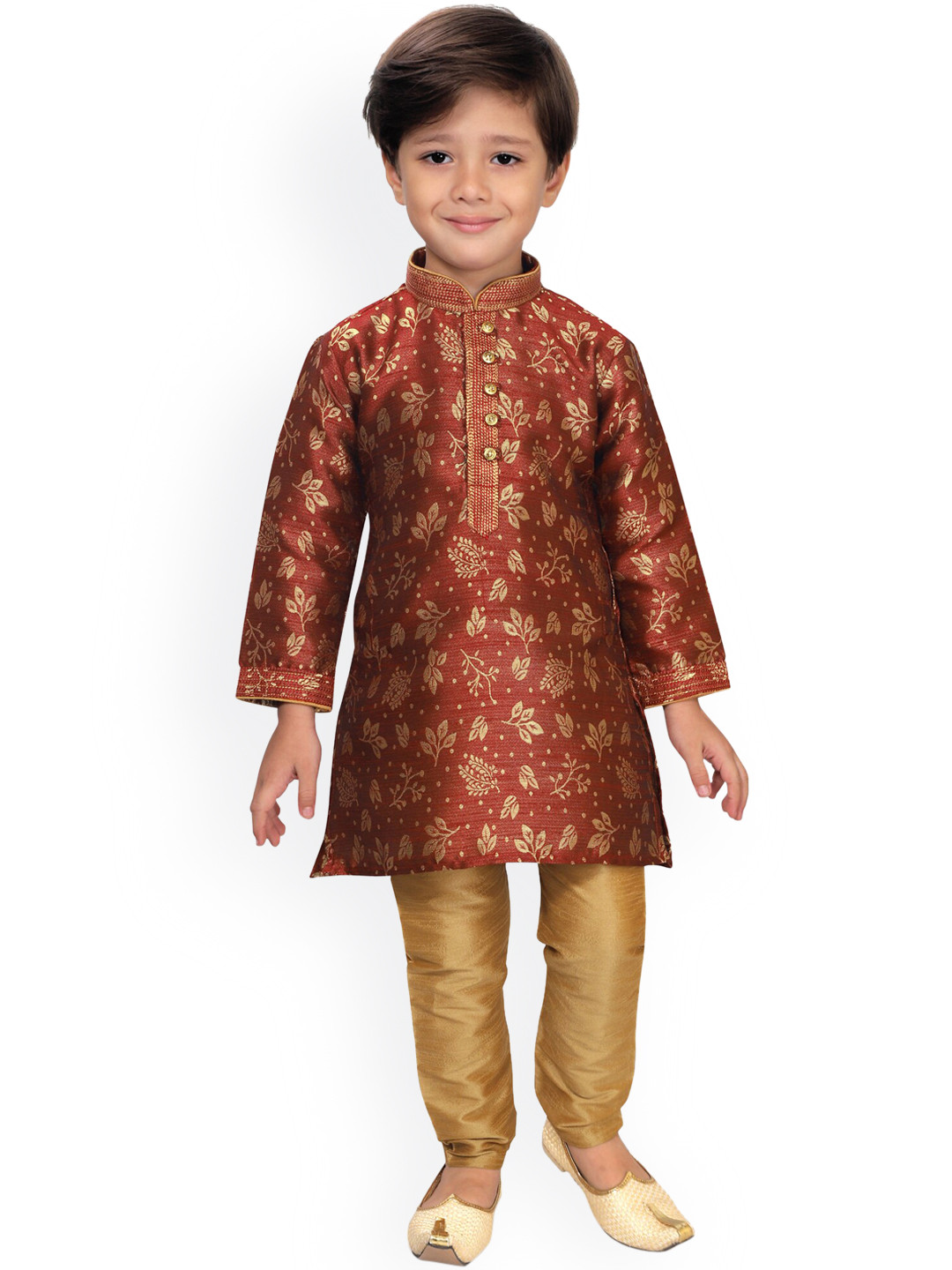 

KIDS FARM Boys Maroon Ethnic Motifs Printed Kurta with Pyjamas
